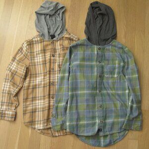 Boys Art Class Long-Sleeve Button Down Plaid Hooded Shirts Size 6/7 100% Cotton
